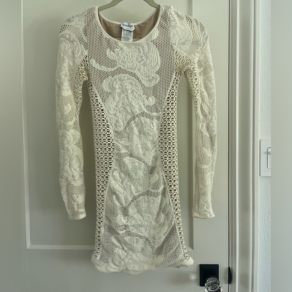 White bodycon mini long sleeve dress